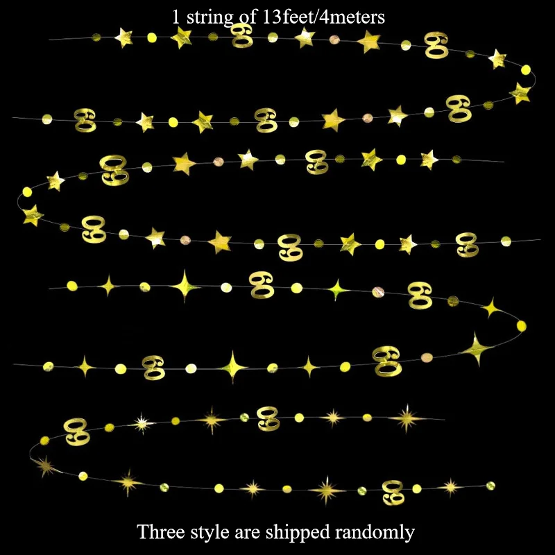 Gold 60th Birthday Decorations Number 60 Circle Dot Twinkle Star Garland Banner Backdrop for 60 Year Old Birthday Party Supplies birthday streamers,birthday banner,party decorations