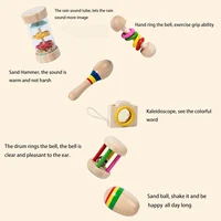 6pcs/set Wooden Musical Instruments Toys, Small Rattle, Sand Hammer, Sand Ball, Shake Bell Kaleidoscope, Griping Practice Toys 2