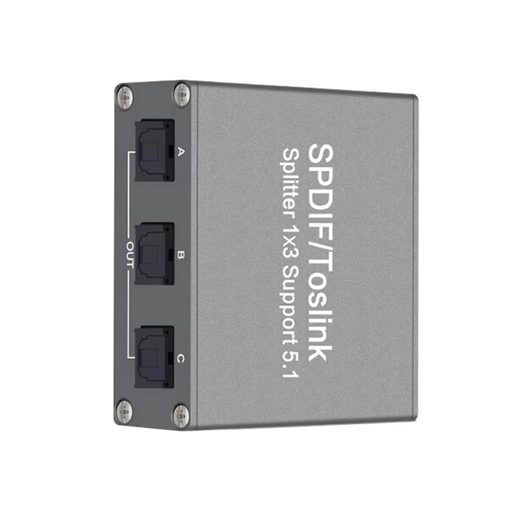 (A75T) SPDIF 디지털 오디오 분배기 1x3 Toslink 광학 3방향 어댑터 지원 PS4/TV/Xbox/앰프용 LPCM 2.0 DTS Dolby-AC3