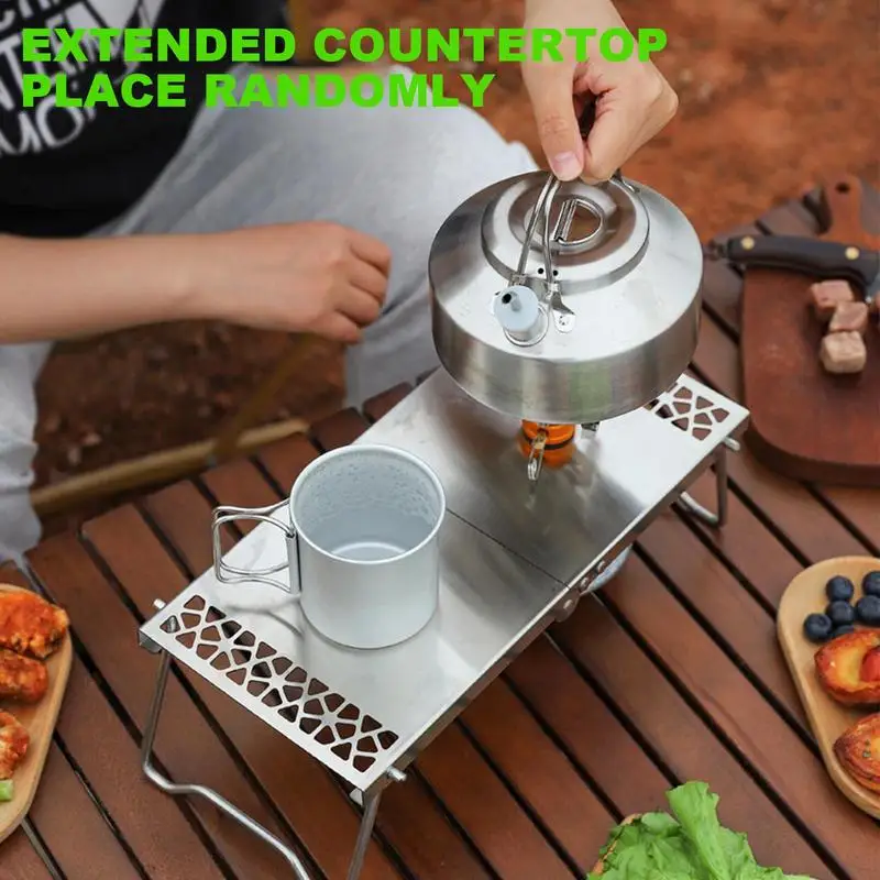 

Outdoor Camping Stainless Steel Folding Table Portable Mini Barbecue Shelf Gas Stove Table Multifunctional Camping Furnace Table