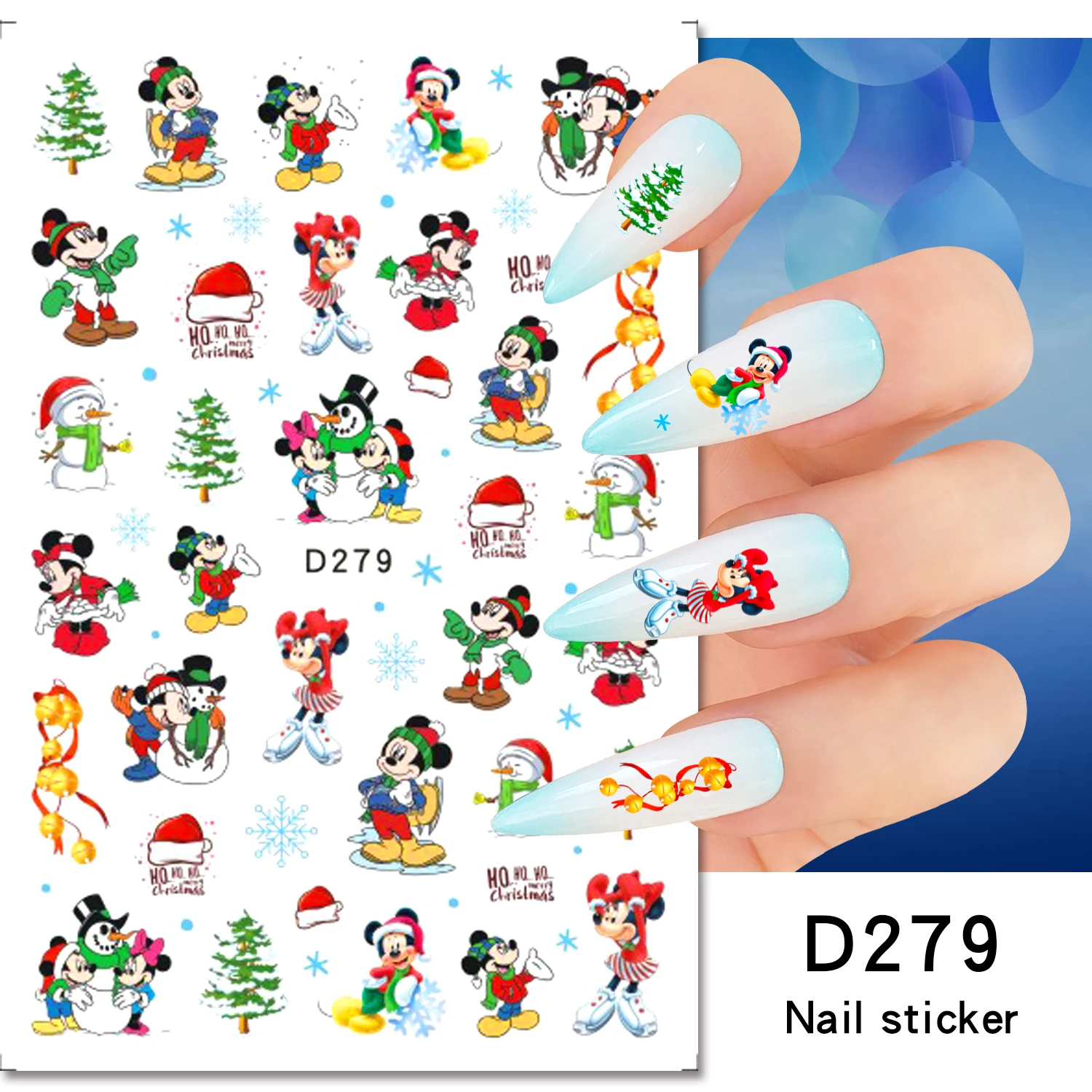 

1PCS Disney Christmas Mickey Minnie 3D Nail Stickers Cartoon Christmas Decoration Cute Disney Princess Stickers Nail Art Decals