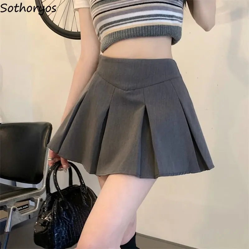 

Pleated Skirts Women Vintage All-match Graceful French Style Tender Students Leisure Solid New Sweet Designed Comfort Daily Chic