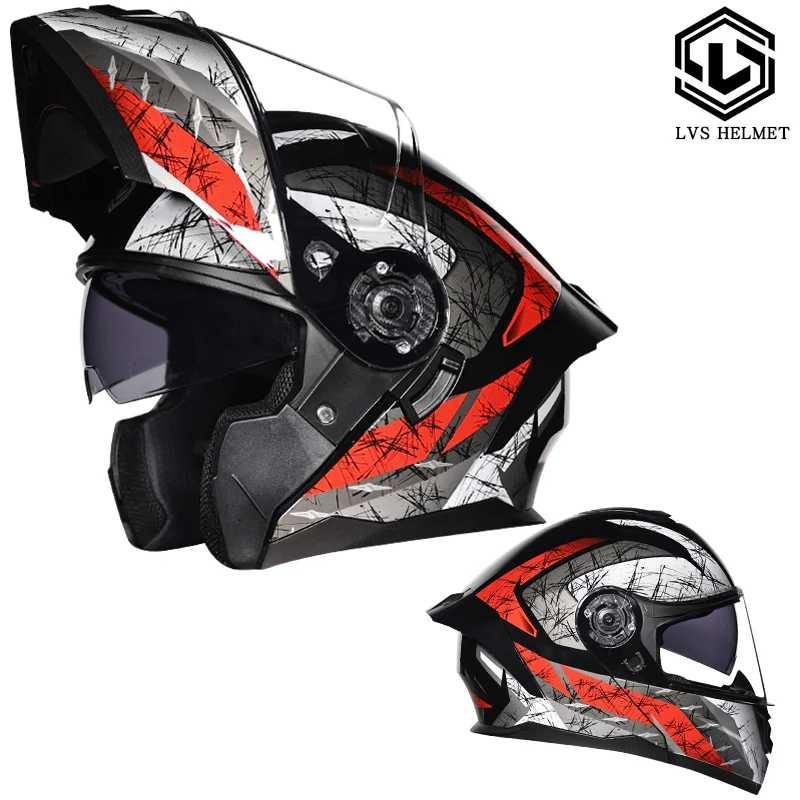 Cascos modulares de motocicleta Casco modular abatible doble visera Cara  completa Casque Moto Racing Motocross Dot Motocicleta