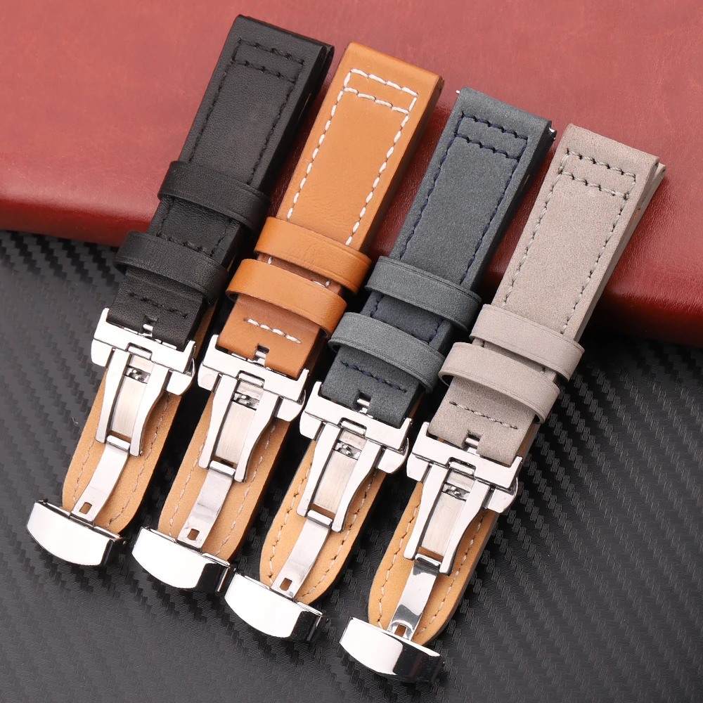 Elegant Quick Release Genuine Leather Watch Strap with Dual Press Automatic Clasp