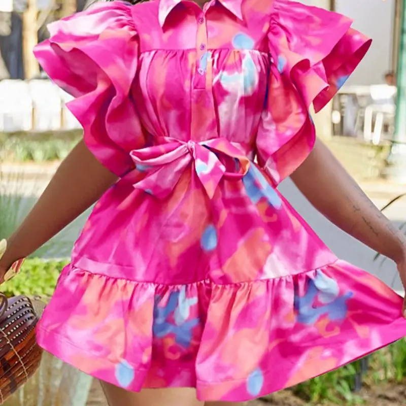 

Women's Dresses 2023 Summer New Women's Ruffle Tie-dye Shirt Dress