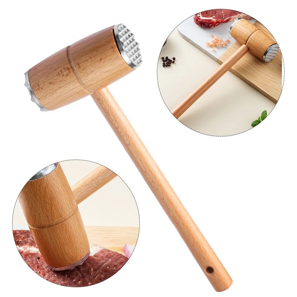1 Pcs Meat Tenderizer Hammer With Wooden Handle Heavy Sturdy Meat Mallet Dual-side Mallet For Kitchen Pounder Hammer