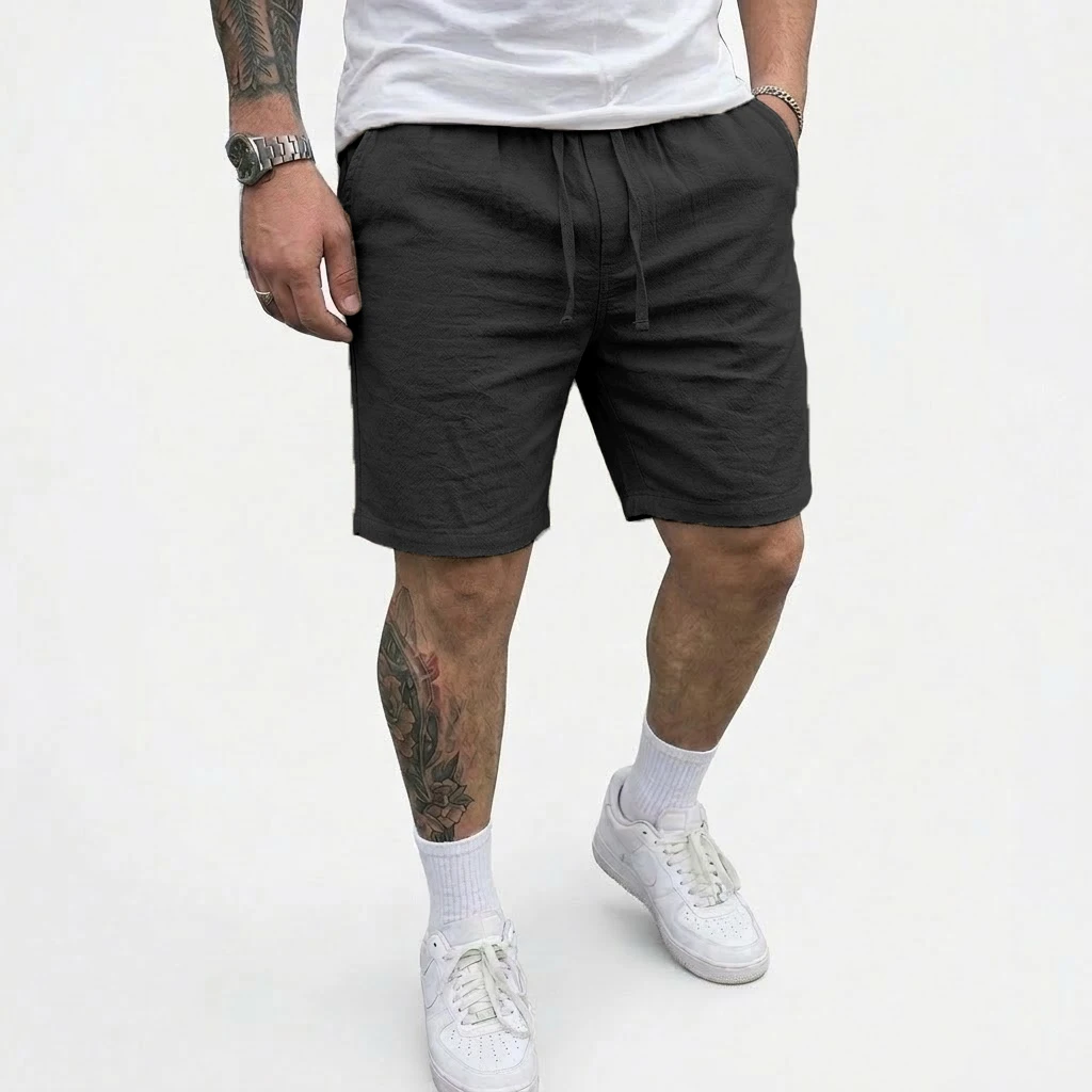 Sommer Herren Leinen-Shorts mit Elastischem Bund und Kordelzug Lässige Hosen für Männer Strand Hawaiianische Leichte Kurze Outdoor Baggy-Hosen – Detail 5