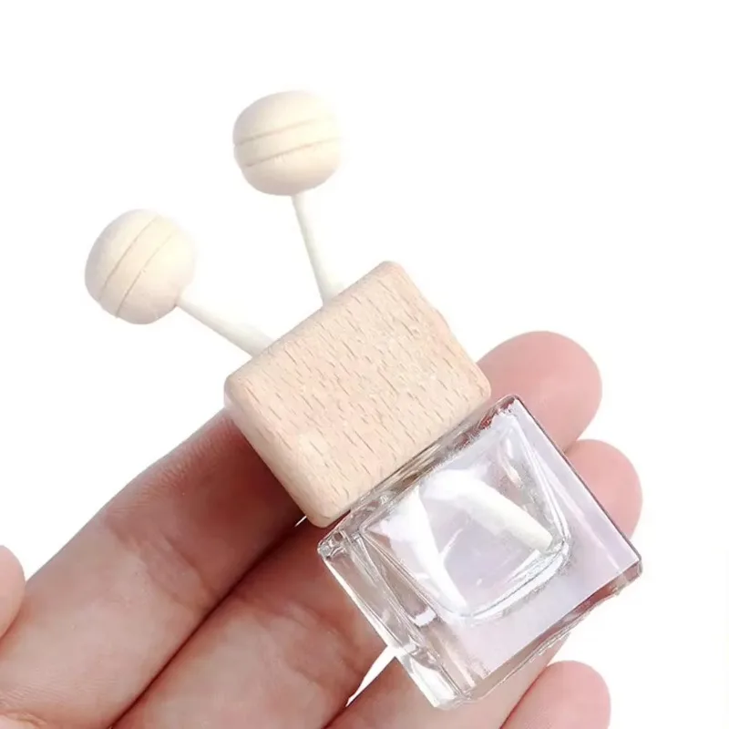 8ml Empty Car Air Freshener Pendant Clip Vent Outlet Diffuser Essential Oil Glass Vial with Wooden Cap Car Fragrance Container 3