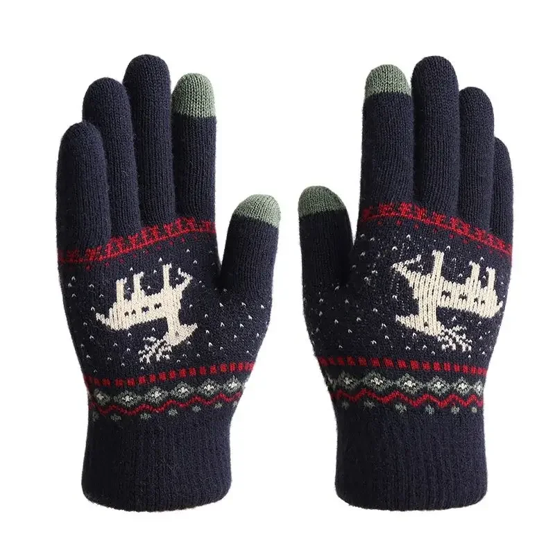

Осенне-зимние женские перчатки с мультяшным рисунком оленя шерстяные трикотажные двойные утолщенные теплые перчатки унисекс для вождения