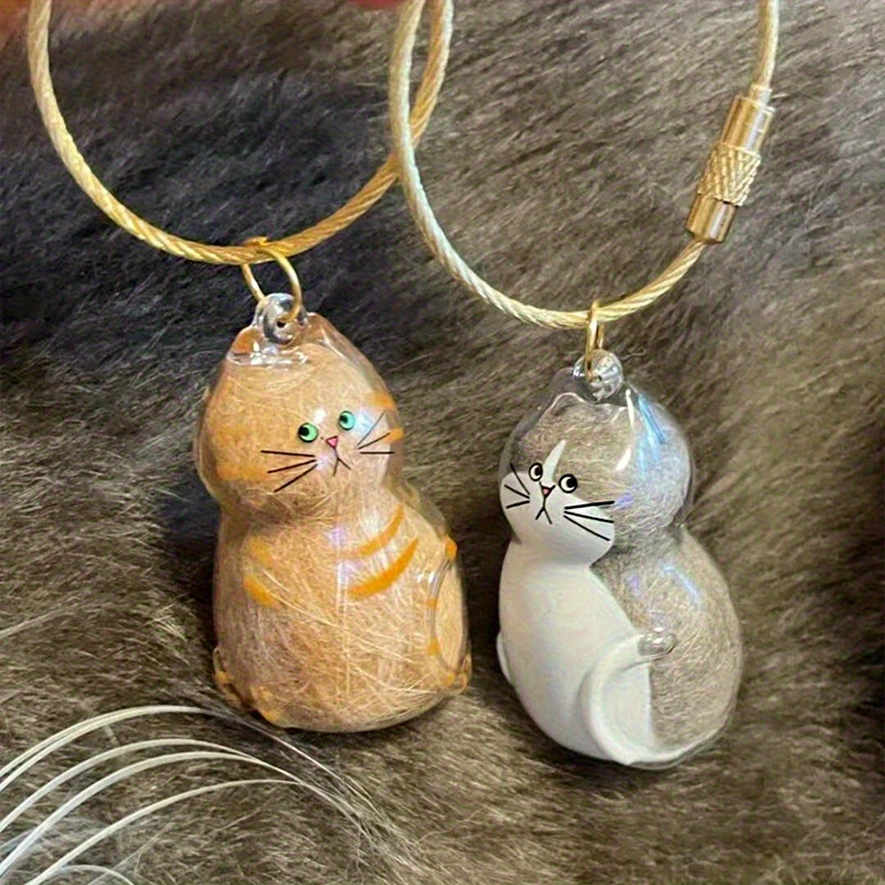 Transparent Cat Shape Acrylic Keychain For Hair Keepsake Keyring Pendant Storage Boxes Animal Hair Collection Gift For Pet Owner