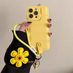 Lanyard Fashion Down Jacket Phone Case with Wrist Strap - Soft TPU Cover - iPhone 15 Plus (Yellow)