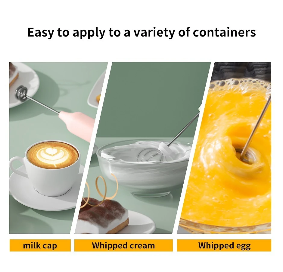 Description Picture 3 of item1 PCS USB Rechargeable Handheld Egg Beater 3 Speeds Electric Milk Frother Foam Maker Mixer Coffee Drink Frothing Wand Foamer