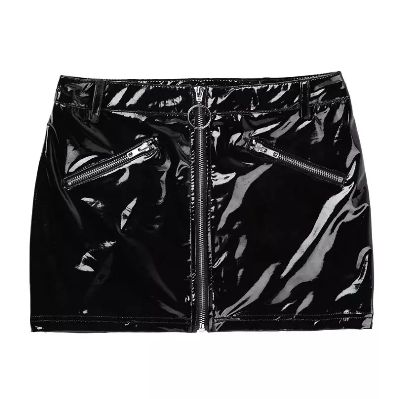 Sexy PVC Leather Shorts Skirt Women Black High Waisted A-line Mini