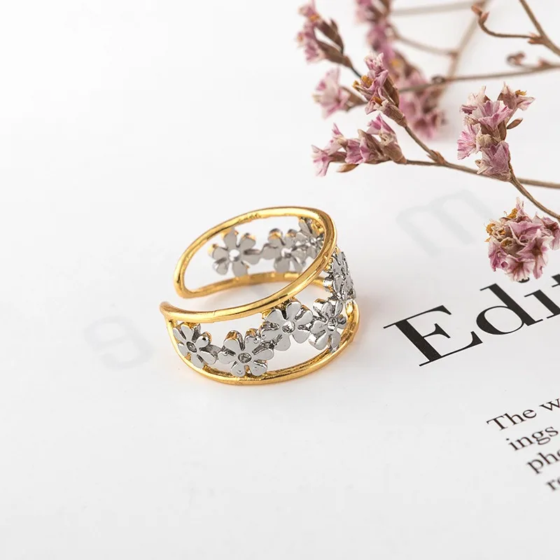 Creative Sunflower Adjustable Opening Ring for Women Exquisite Daisy Flower Ring Jewelry Accessories Bague Moissanite Véritable