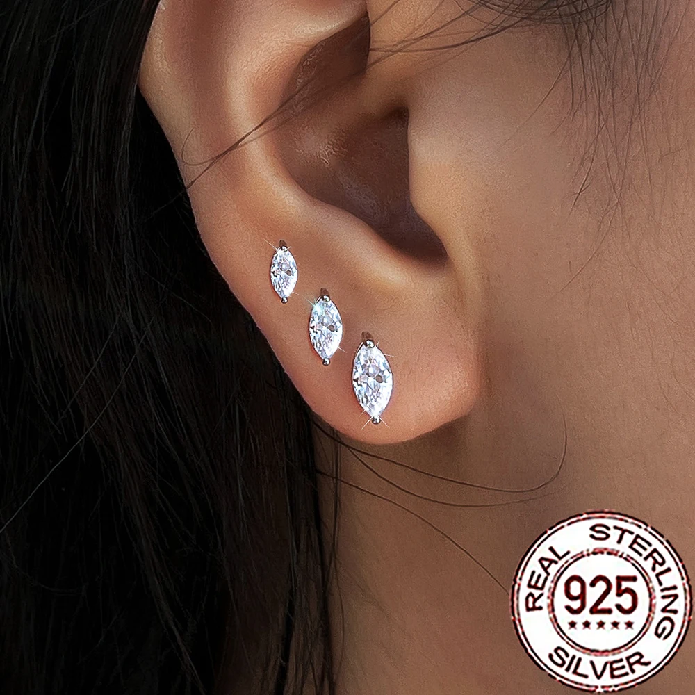Pendientes femeninos de plata 925 con zirconia corte marquise