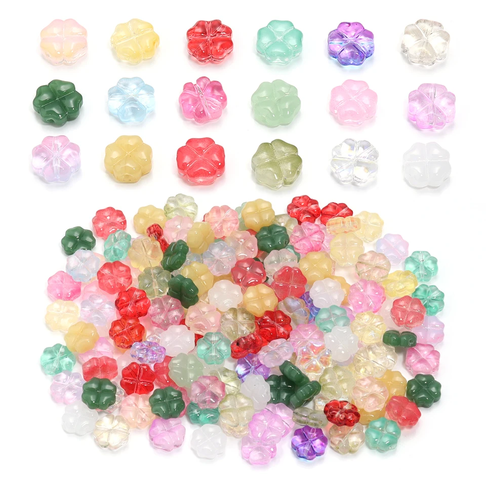 50pcs/Lot 10mm Colored Four-leaf Clover Shape Beads for Jewelry Making Loose Spacer Glass Beads DIY Bracelet Necklace