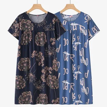 Camicia da notte a maniche corte in seta di cotone di mezza età e anziani Homewear Donna Nuovo pigiama Sezione sottile Abito da casa allentato Estate 1