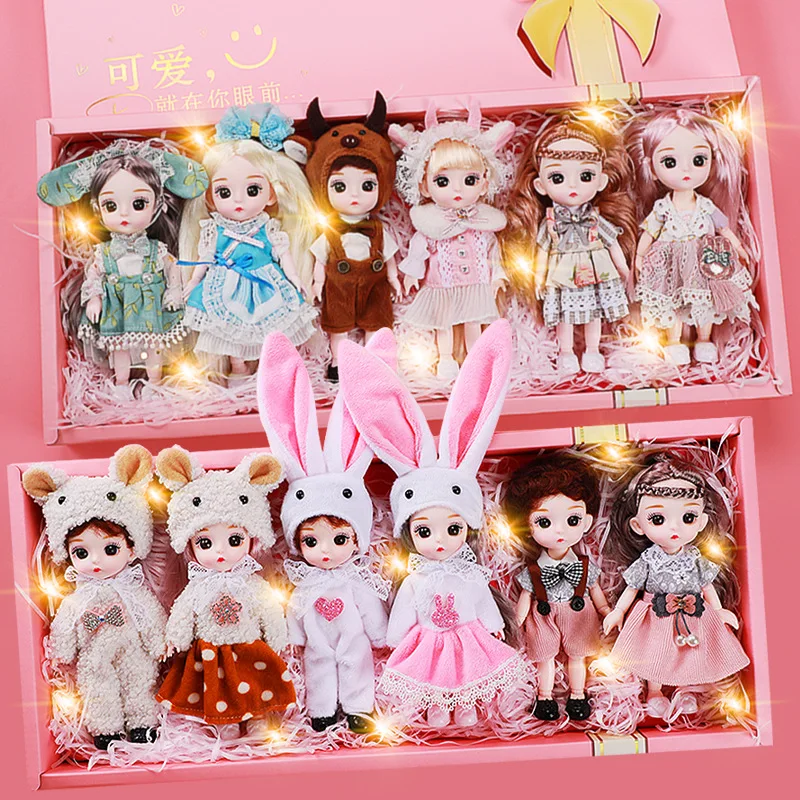 New 6pcs BJD Dolls 16cm Doll with 13 Movable Joints Fashion Dress Girl Princess Dress Up Big Gift Box Play House Toy Set Gift
