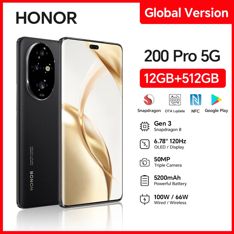 スマートフォン本体 Honor 200 pro 12/512GB HONOR 200 Pro 5G Android Cell Phone (Ocean Cyan/12GB+512GB