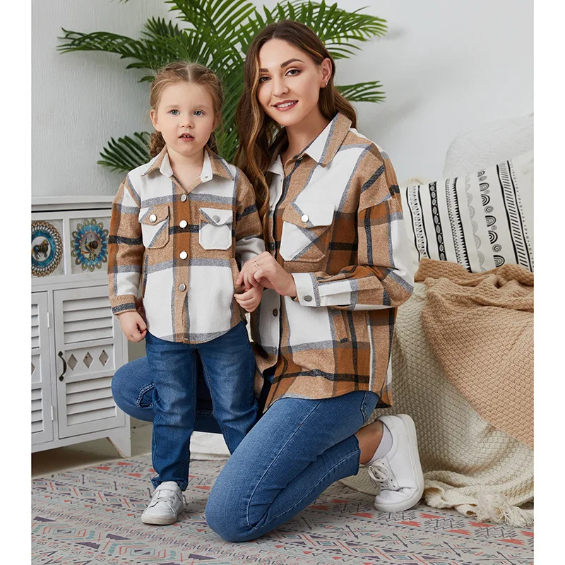 Jacket Mom And Daughter Matching Plaid Shirts Family Jacket