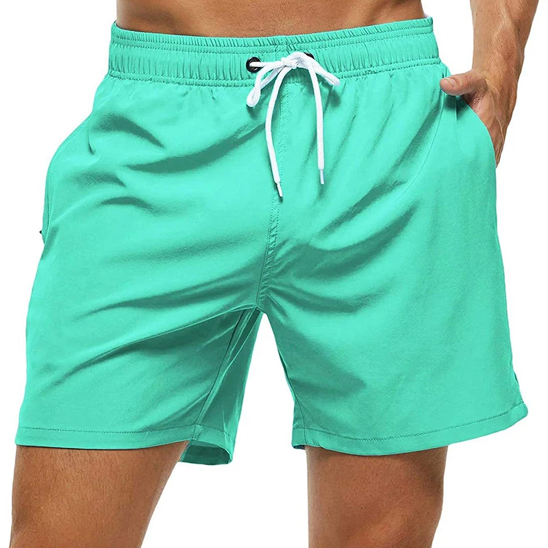 Men's Swim Trunks Beach Shorts Drawstring with Mesh Lining Elastic Waist Plain Breathable Soft Casual Daily Streetwear 6
