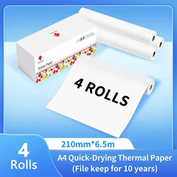 High-Quality A4 Quick-Dry Continuous Thermal Paper for Document Printing and Study Notes, Available in Packs of 2/3/4 Rolls (A4 paper 4 rolls)