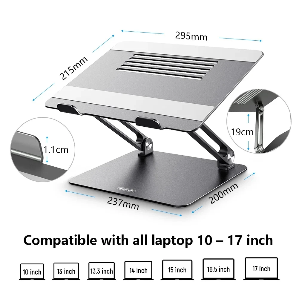NILLKIN Aluminum Alloy Laptop Holder ,Foldable Multi-Angle Laptop Stand Adjustable Cooling Stand Notebook