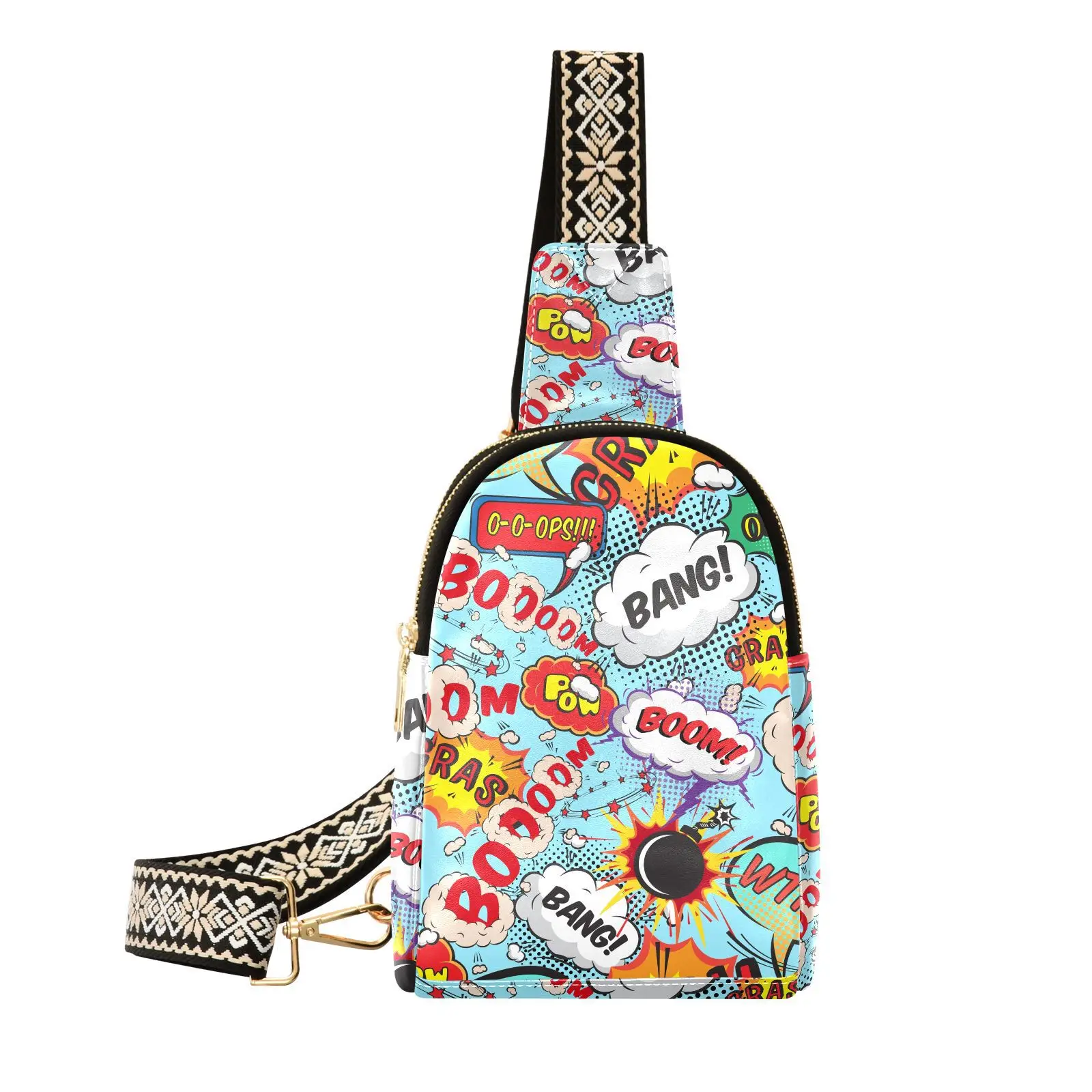 

Fashion Waist Packs Graffiti Design Crossbody Bag Luxury PU Leather Phone Shoulder Messenger Bag Small Square Card package Bags