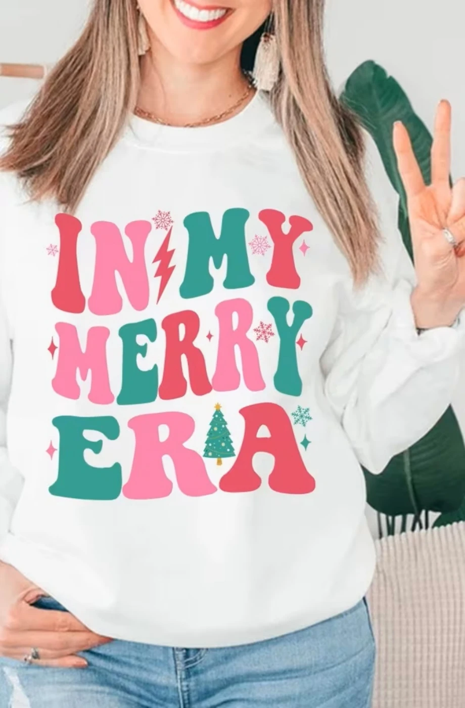 In My Merry Era Sweatshirt Merry and Bright Christmas  Vintage Sweater Funny Christmas Ideas Shirt Winter Women Clothes