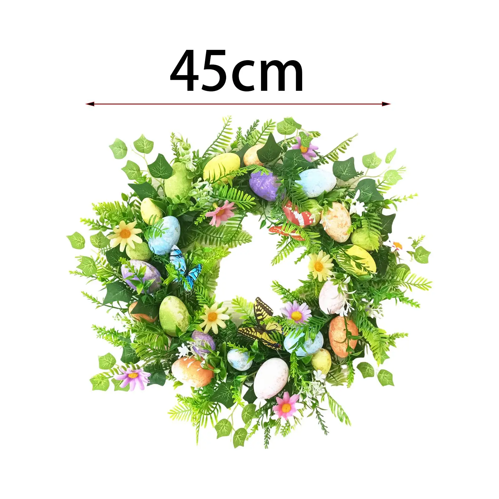 Easter Egg Wreath for Front Door Ornament Green Leaves 17.7`` Easter Door Wreath for Holiday Porch Farmhouse Celebration Decor