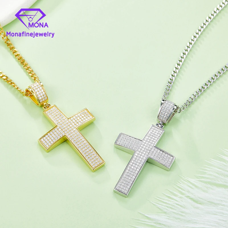 

2024 Hot Sale White Gold Plated Cross Necklace Pendant With Moissanite Stone Silver925 Jewelry