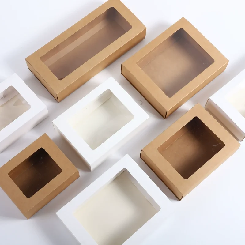 

10pcs White/Kraft Packing Box Folding Window Drawer Boxes For Cookie Candy Gift Wrapping Jewelry Display Box Wedding Party Favor