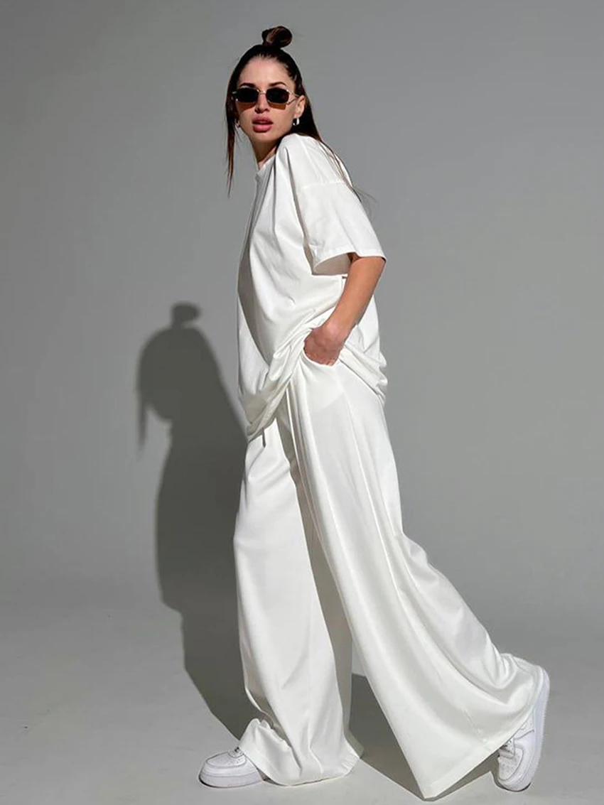 Marthaqiqi Loose Women Sleepwear Set O-Neck Nightwear Half Sleeve Nightgowns Wide Leg Pants New Summer Ladies Pajama 2 Piece Set