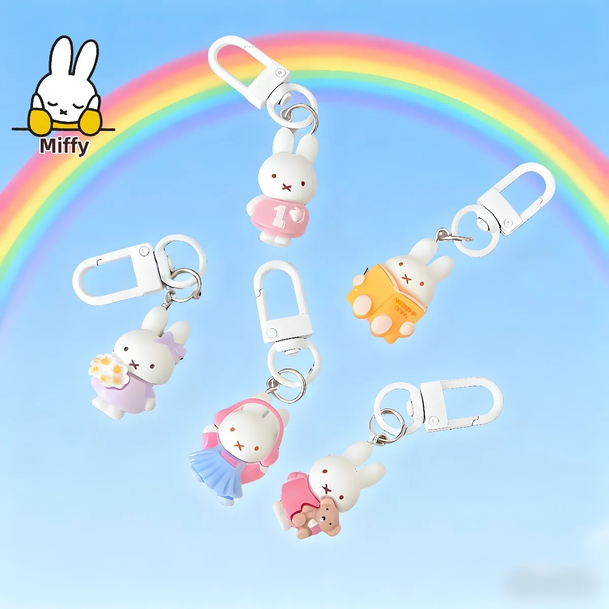 Kawaii Miffy Rabbit Schlüsselanhänger, süßes Outfit, Miffy Rabbit Schlüsselanhänger, Cartoon-Mädchen-Herz, Studententasche, beste Freundin, Geschenk-Accessoire