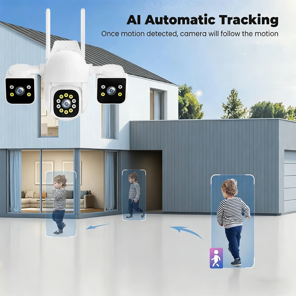 8K 16MP Three Lens Triple Screens Wifi PTZ Two way Audio Camera IPC360 Home Outdoor Wireless Cctv Security Auto Tracking IP Cam 4