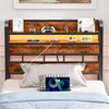 Twin Size Head Board Only 2 Outlets 2 USB Ports Bed Headboards with Charging Station Two Tier Storage Headboards Shelf for Dorm 6
