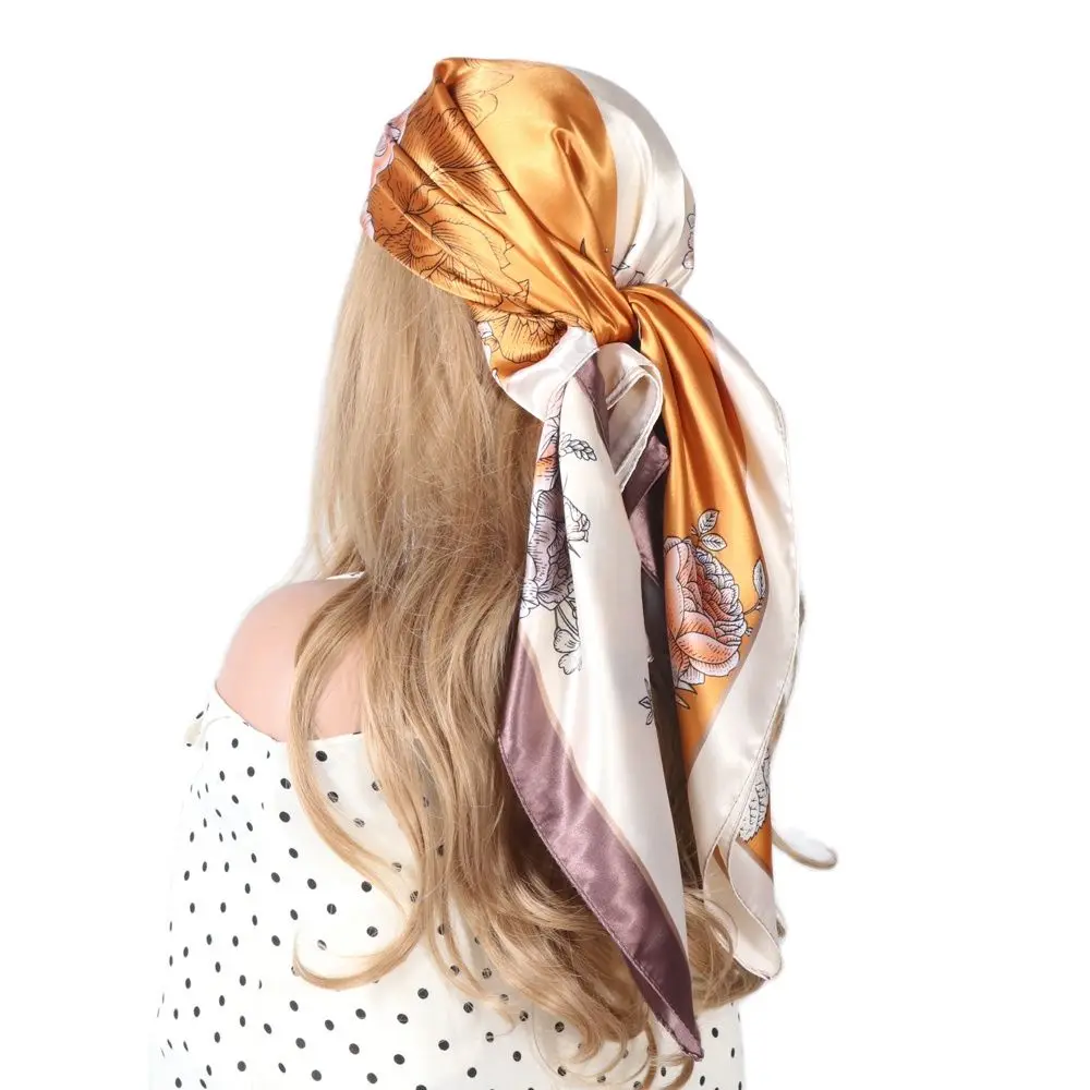 

Silk Scarves Women Floral Print Fashion Four Seasons Head/Hair Scarf 90*90cm Hijab Foulard Femme Bandana Cheveux Wholesale