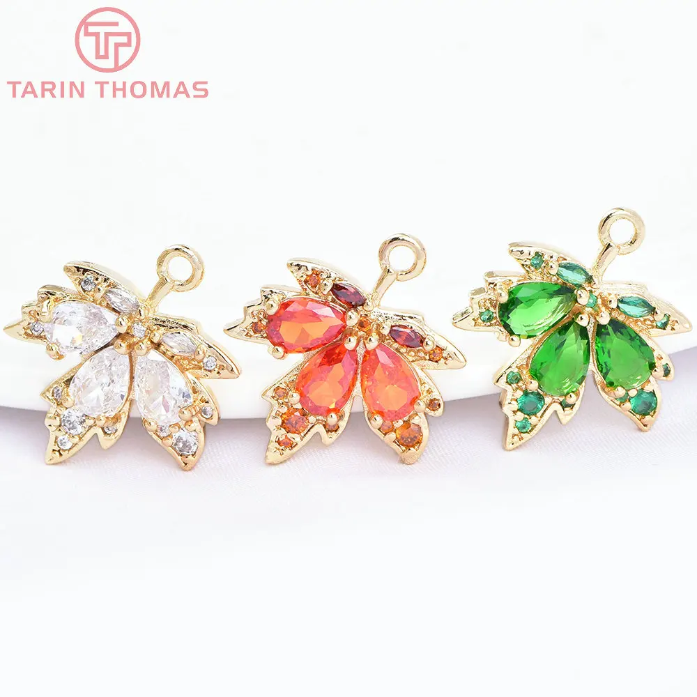 

(7074) 4PCS 17x20MM 24K Gold Color Brass with Glass Maple Leaves Charms Pendants Jewelry Making Findings Accessories Wholesale