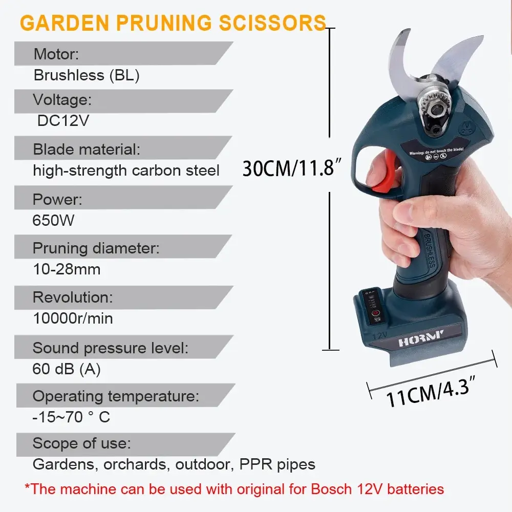 Hormy Gardens Brushless Electric Cordless Pruner Fruit Tree Orchard Shrub Branch Efficient Pruning Shears For BOSCH 12V Battery 4