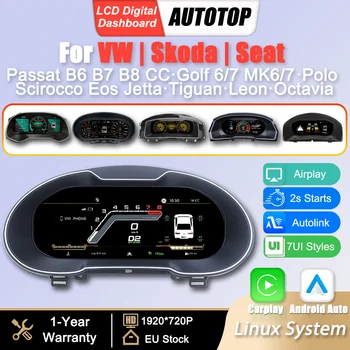 Panel de Instrumentos Digital LCD Linux para Skoda Octavia, VW Seat Passat B6 B7 B8 CC Golf 6 7 MK6 7 Polo Scirocco Eos Jetta Tiguan Seat Leon, Carplay Inalámbrico, Android Auto, Cabina Virtual 1