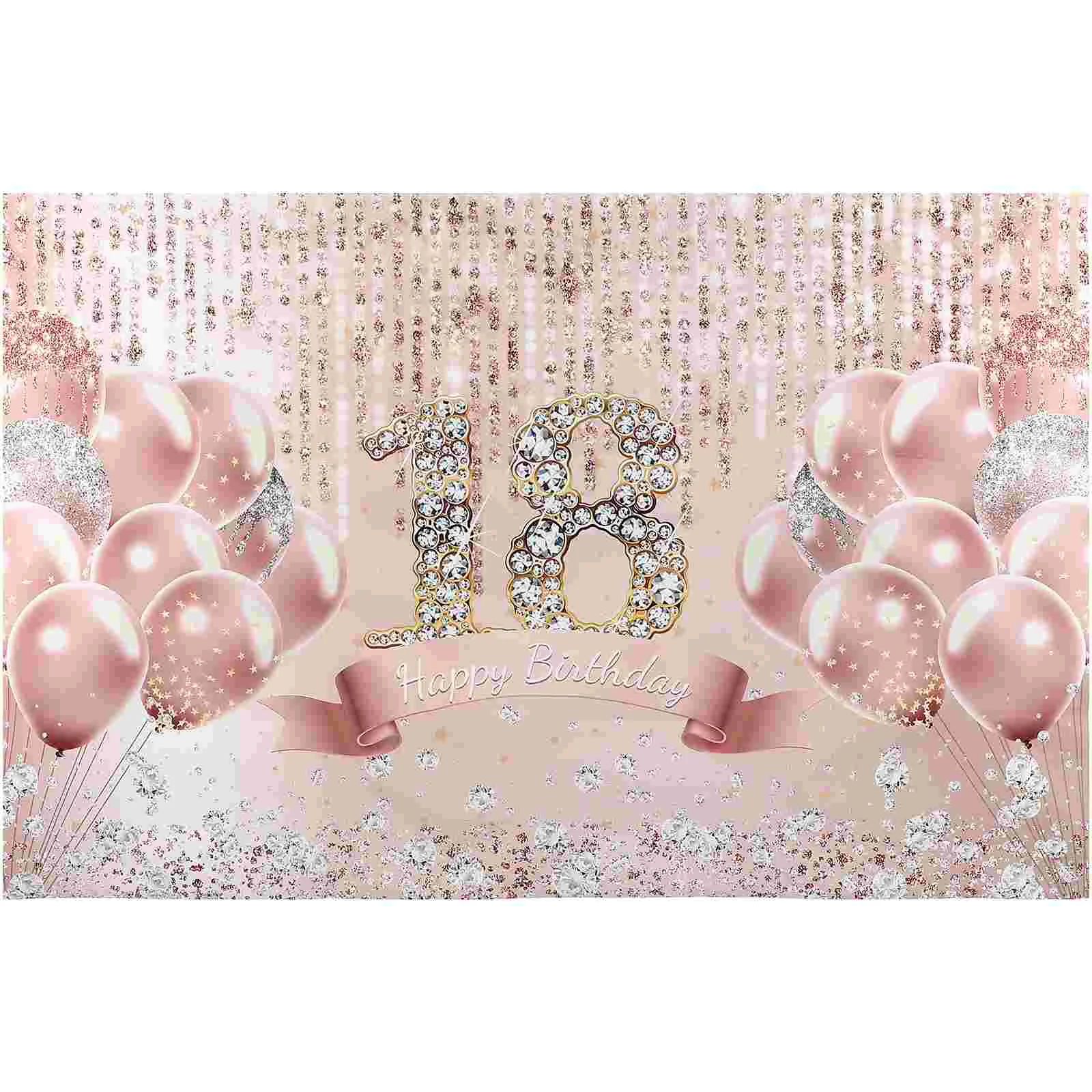 

Girl 18 Years Old Background Cloth Miss Diamond Decor Birthday Hanging Banner Polyester Happy