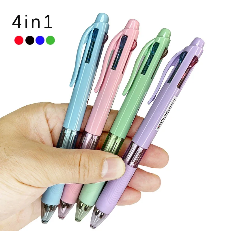 Multifunction Ballpoint Pen 4 In 1 Cute Multicolor Ballpoint Pens Colored Black Blue Green Red Ink Ball Pens Writing School Office Supplies Stationery