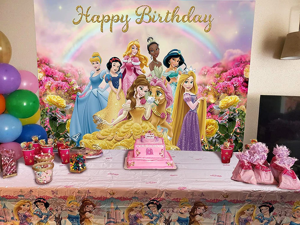 1 decoración de fiesta de cumpleaños con temática de princesas de Disney,  mantel desechable de plástico de princesa de Disney, 71.25 x 51.96  pulgadas