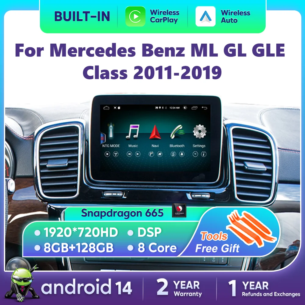 Pantalla CarPlay inalámbrica de 9 pulgadas para Mercedes Benz ML GL GLE clase GPS Android Auto reproductor Multimedia de coche Radio navegación 1
