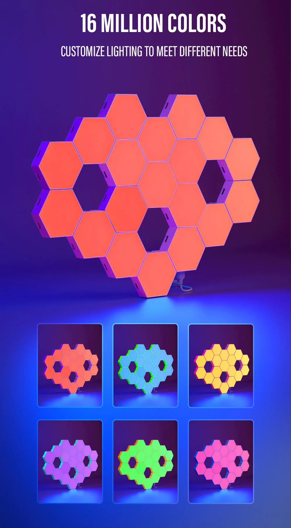RGB Bluetooth LED Hexagon Light Indoor Wall Light APP Remote Control Night Light Computer Game Room Bedroom Bedside Decoration night stand lamps