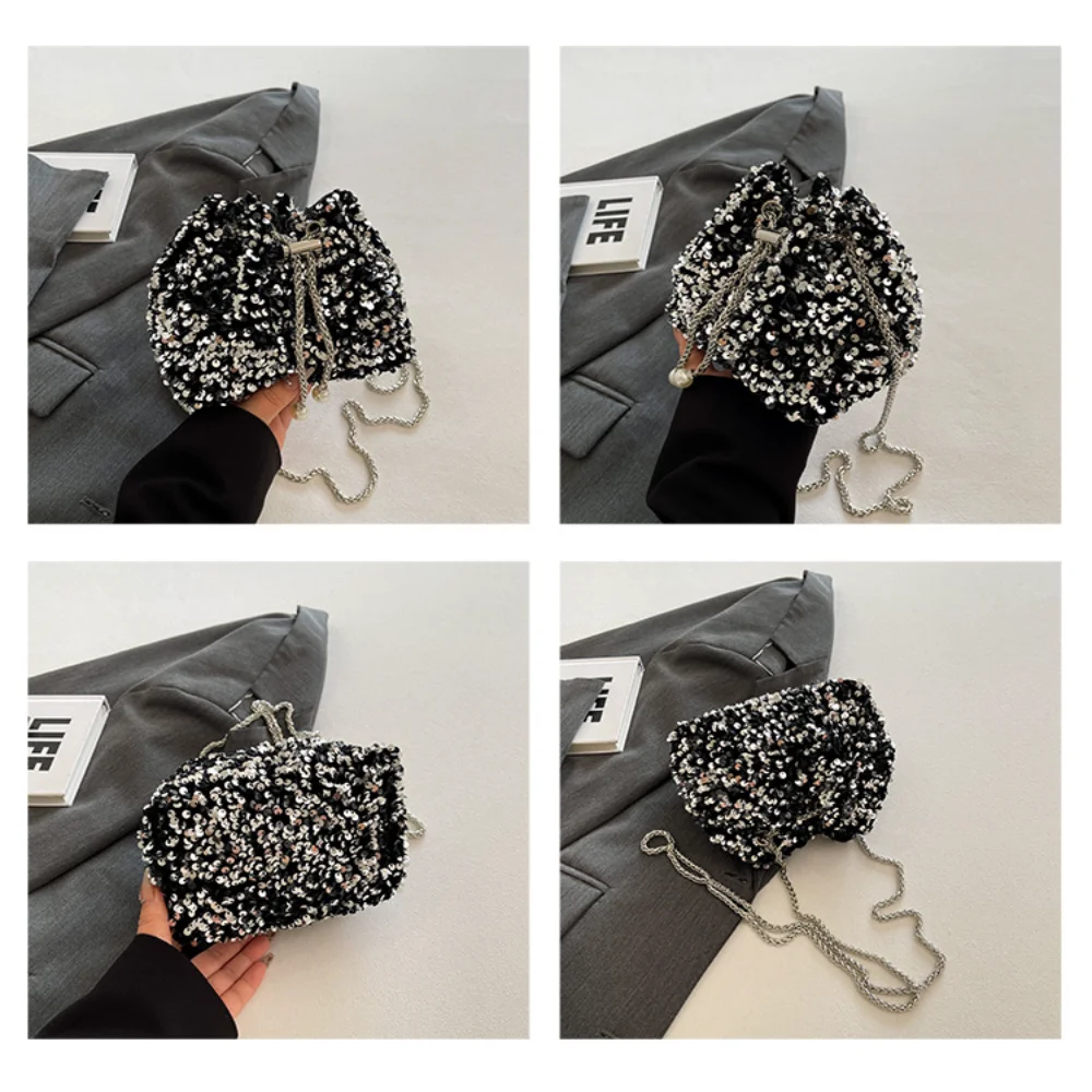 Good-looking Personality Sequin Women's New Korean Bucket Bag Bright Eyes Style Fashion Crossbody Dinner Single Shoulder Bags