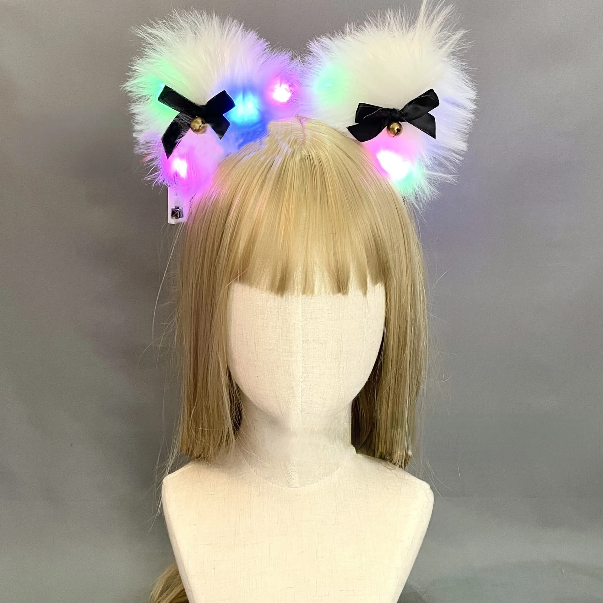 10pcs Women Girl Plush Furry Fox Ear LED Light Up Cat Ears Headband   Party Hairband Headwear Accessory   Christmas