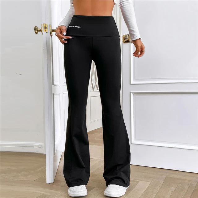 2023 Yoga Women High Waist Fitness Training Cotton Elasticed Wide Leg Flare  Leggings Sports Tights Pants without Pockets - AliExpress