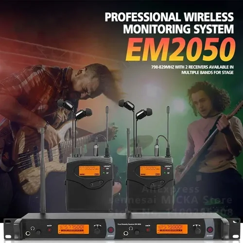 EM-2050 UHF 무선 인이어 모니터 시스템, 무대용 다중 밴드 모니터링, 전체 금속, 2 채널, 최고 품질 2