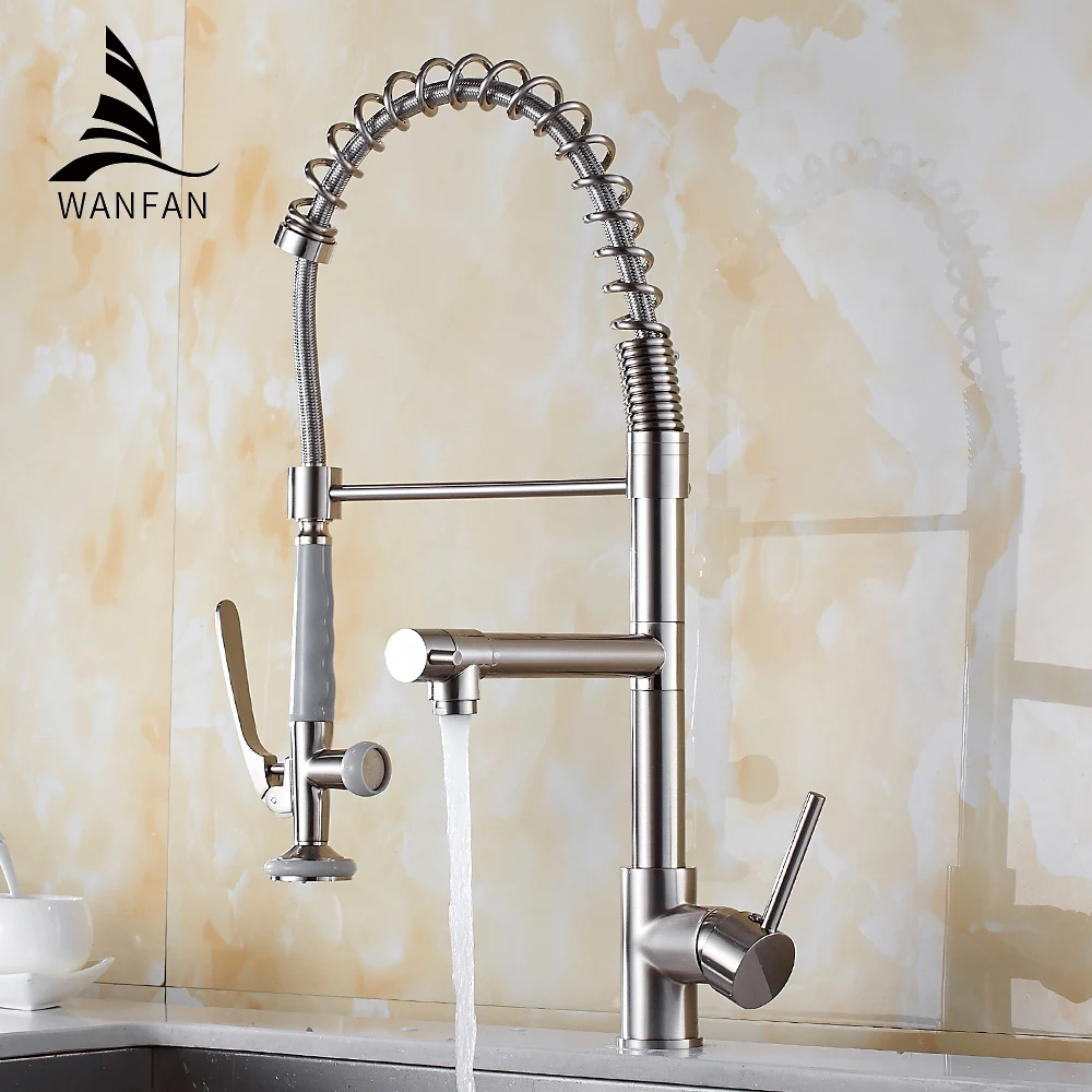 

Modern Silver Kitchen Faucet with Dual Pull Down Spout Solid Brass Single Handle Hole kitchen Sink Mixer Tap Matte Black 8050